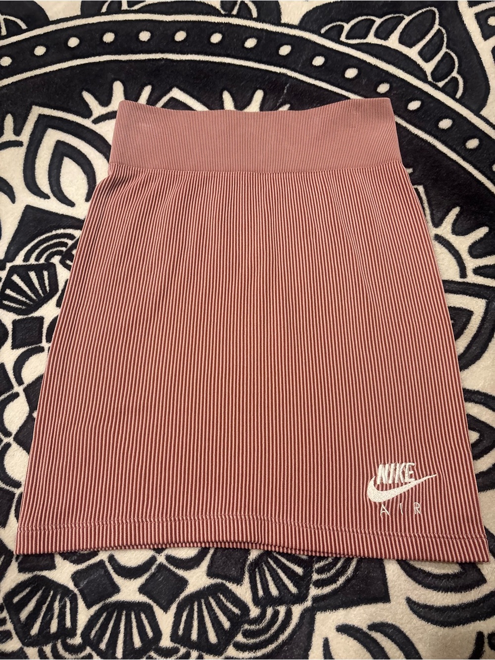 Nike Air Ribbed Knit Mini Skirt Dusty Rose Striped Tight Fit Activewear XS